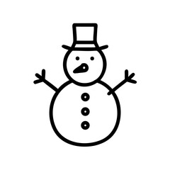 Snowman wearing hat outline vector Christmas icon, a festive winter symbol for holiday greeting card, decoration, and web design application