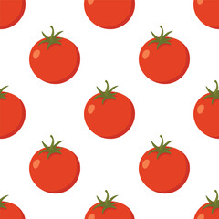 Seamless Tomato Pattern, Vector Illustration. Fresh Organic Red Tomatoes Background for Food, Healthy Vegetarian and Vegan Cooking, Kitchen Wallpaper, Farm Ingredient, Salad, Agriculture Design
