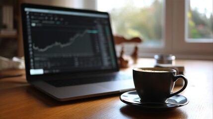 Graph On Laptop With Coffee Cup