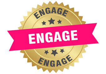 engage. engage round pink and gold label isolated on transparent background