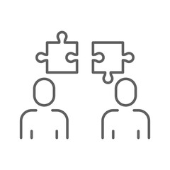 Team Misalignment Icon Vector Outline Symbol of Two People With Incompatible Puzzle Pieces Representing Collaboration Conflict and Communication Gap