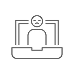 Stressed Person at Laptop Icon Vector, Outline Symbol of Digital Burnout, Zoom Fatigue, Remote Work Overload, and Mental Exhaustion, Editable Stroke Work Stress Icon Design