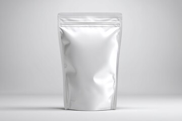 Plain white stand-up pouch on light background with zipper seal