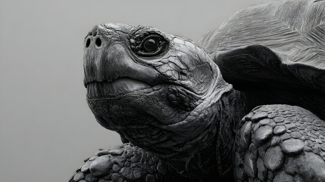 Close-up of a monochrome tortoise's face