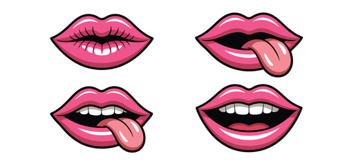 Fototapeta premium Set of Pink Lips with Different Expressions