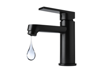  Minimalist black faucet with droplet emphasizing water conservation PNG