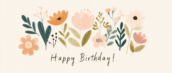 Obraz premium Happy birthday card with colorful floral design and handwritten message