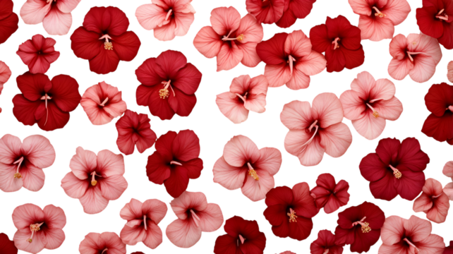 Red and pink hibiscus flowers isolated on transparent background