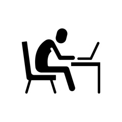 Exhausted Worker Slumped Over Laptop Icon Glyph Style Silhouette Remote Employee Fatigue Symbol Stress and Burnout Concept Sitting at Desk with Head Down in Tired Posture