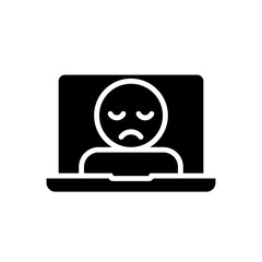 Sad Face on Laptop Screen Icon Glyph Style Silhouette Depressed Worker Mood on Computer Solid Black Symbol for Remote Stress Burnout and Mental Health