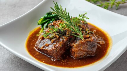 Deliciously cooked meat served with a rich sauce and fresh herbs. A perfect option for gourmet dining.