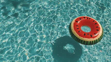 Watermelon pool float in vibrant blue water creating refreshing summer vibes