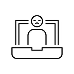 Stressed Person at Laptop Icon Vector, Outline Symbol of Digital Burnout, Zoom Fatigue, Remote Work Overload, and Mental Exhaustion, Work Stress Icon Design