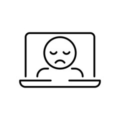 Sad Face on Laptop Icon Vector, Outline Symbol of Zoom Fatigue, Remote Work Burnout, Screen Exhaustion, and Video Call Stress, Digital Fatigue Icon Design