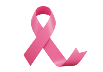 Elegant pink ribbon symbolizing breast cancer awareness isolated against a black background