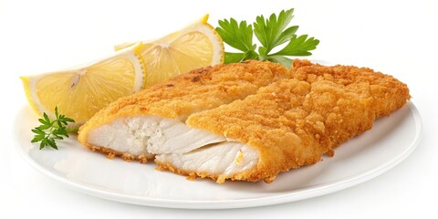 Crispy Breaded Fish Fillet with Lemon, Seafood Recipe, Fish Dish Seafood, Breaded Fish