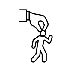 Mental Pressure Icon Vector, Big Hand Grabbing Head of Small Person Symbol, Outline for Workplace Control, Burnout, Micromanagement, and Job Stress Awareness Icon