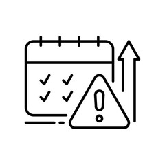 Burnout Tracker Icon Vector, Calendar with Rising Workload and Warning Symbol, Outline Design for Task Overload, Deadline Stress, and Productivity Pressure