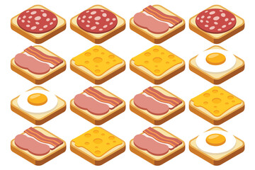 Different Breakfast Sandwiches on Toast
