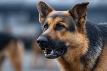 Alert german shepherd with focused expression outdoors
