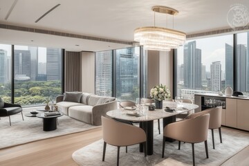 Modern luxury apartment with city views.  