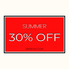 Minimalistic vector banner summer sale announcement design featuring large 30 OFF text. Great for business promotions, clearance events, and marketing templates, flyers, and digital ads