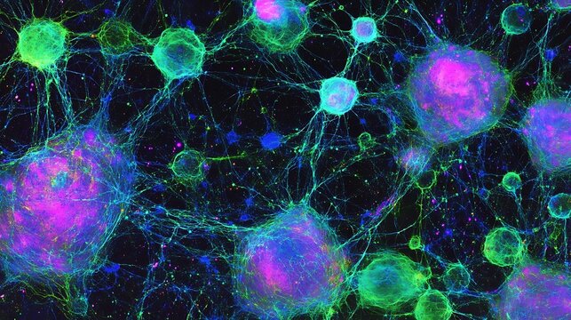 Fluorescent microscopic view of neural cells
