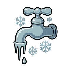 Frozen Faucet with Icicles and Droplet