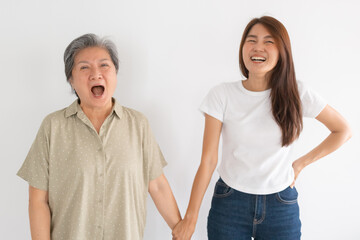 Excited Thai grandmother shouting playfully