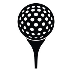 Black golf ball is precisely placed on a golf tee against a transparent background
