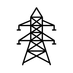 Line vector icon of a power transmission tower symbol for electric energy concept, a linear graphic element for web design