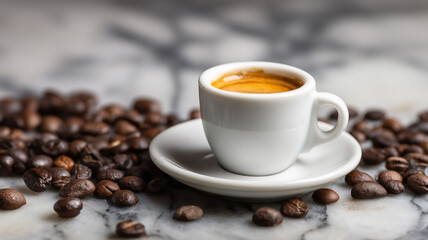 Classic white cup of espresso with crema on top