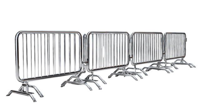 Five Silver Metal Barriers on Transparent Background, PNG