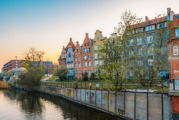 Fototapeta premium Gdansk with Motlawa river in Poland. Old town colourful house with main square.