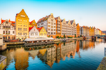 Fototapeta premium Gdansk with Motlawa river in Poland. Old town colourful house with main square.