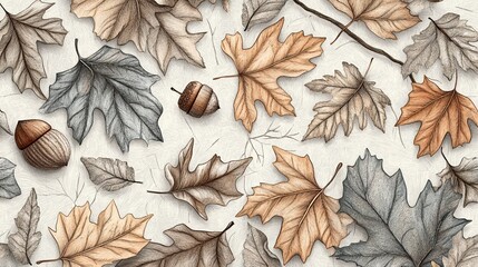 Fototapeta premium Autumn leaves and acorns on a light background