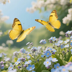 Obraz premium Graceful Insects Amid a Blooming Spring Meadow