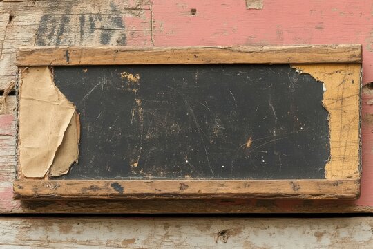Vintage wooden school slate.  A weathered, antique slate board, with a chipped, dark surface.   - Powered by Adobe