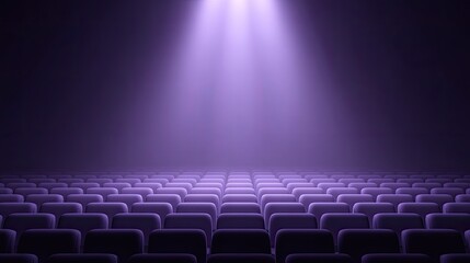 Empty Theater with Purple Lighting Showcasing Rows of Seats