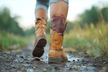 People getting injured concept, close-up of a person with bruised leg after an accident, focusing on recovery and injury care., Generative AI