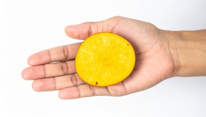 Yellow yam slice on the palm