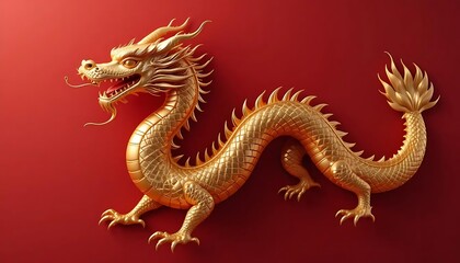 Fototapeta premium golden chinese dragon on red background. 3D style