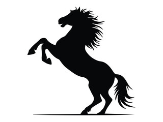 Rearing up Black Horse Side View Vector Silhouette Design