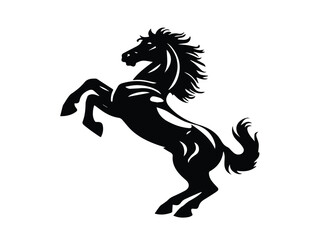 Rearing up Black Horse Side View Vector Silhouette Design