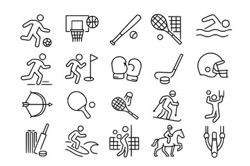 Fototapeta premium Sports and Athletic Activities Line Icons Set