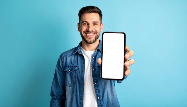 A Man Presenting a Smartphone Screen with a Smile