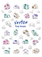 New object, Tiny house object, colorful and white black free hand draw object