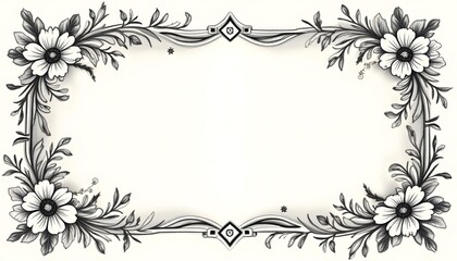 Floral Decorative Frame with Intricate Black and White Design