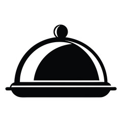 Simple black and white cloche illustration for restaurant or food-related designs.