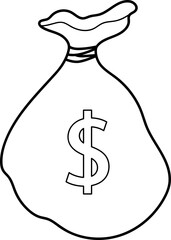 Cartoon Money Bag: Simple Line Art Illustration